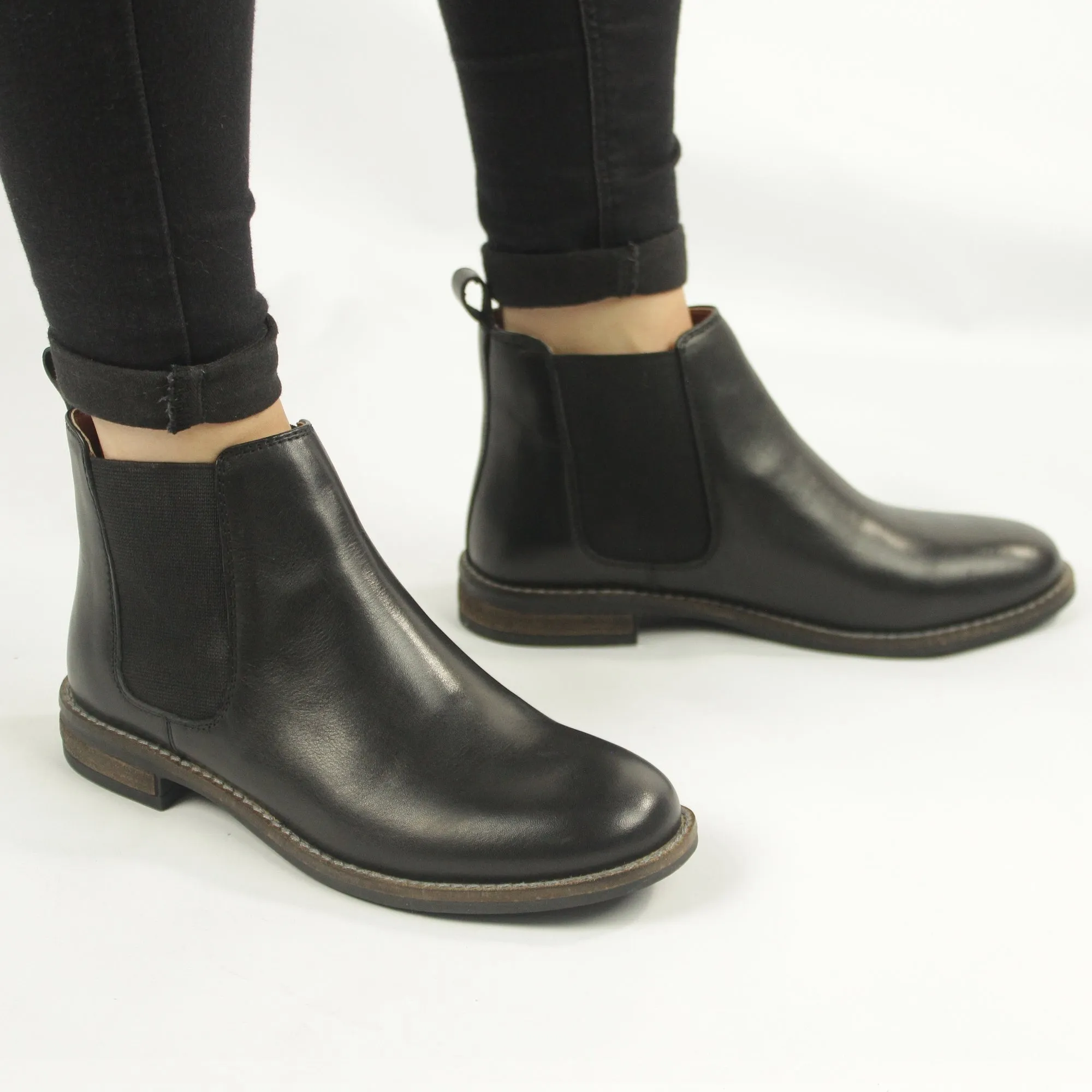 Cipriata ALEXANDRA Womens Leather Slip On Chelsea Boots Black