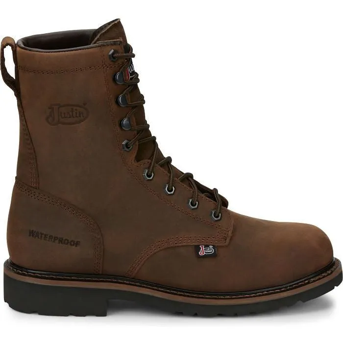 Justin Men's Drywall 8" Steel Toe Waterproof Western Work Boot -Brown- SE961