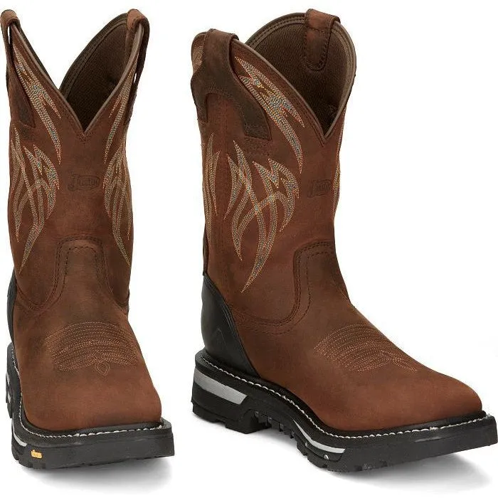 Justin Men's Frontline Hiviz 11" Waterproof Western Work Boot -Brown- CR2151