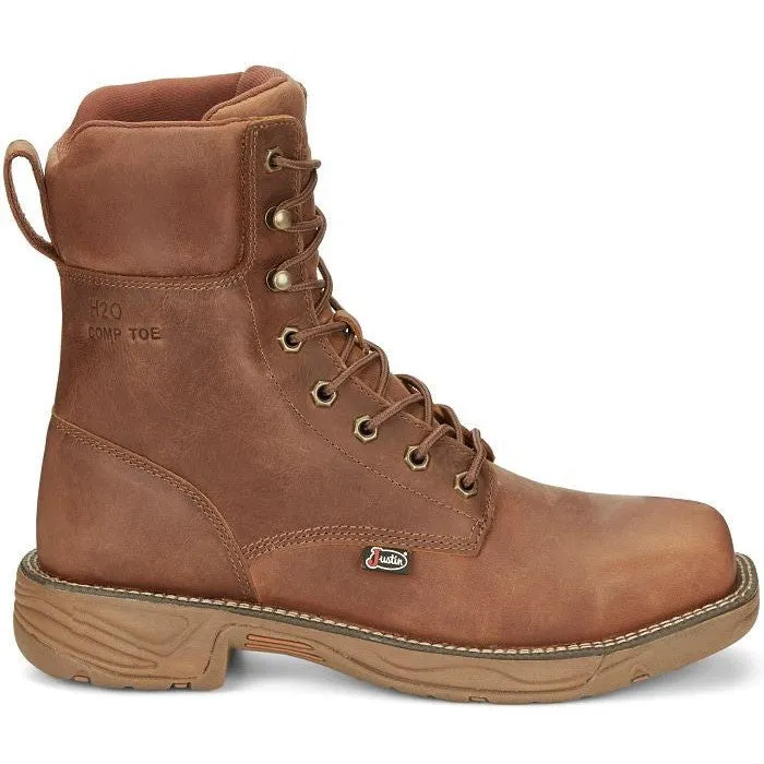 Justin Men's Rush 8" Nano Composite Toe Waterproof Western Work Boot -Brown- SE468