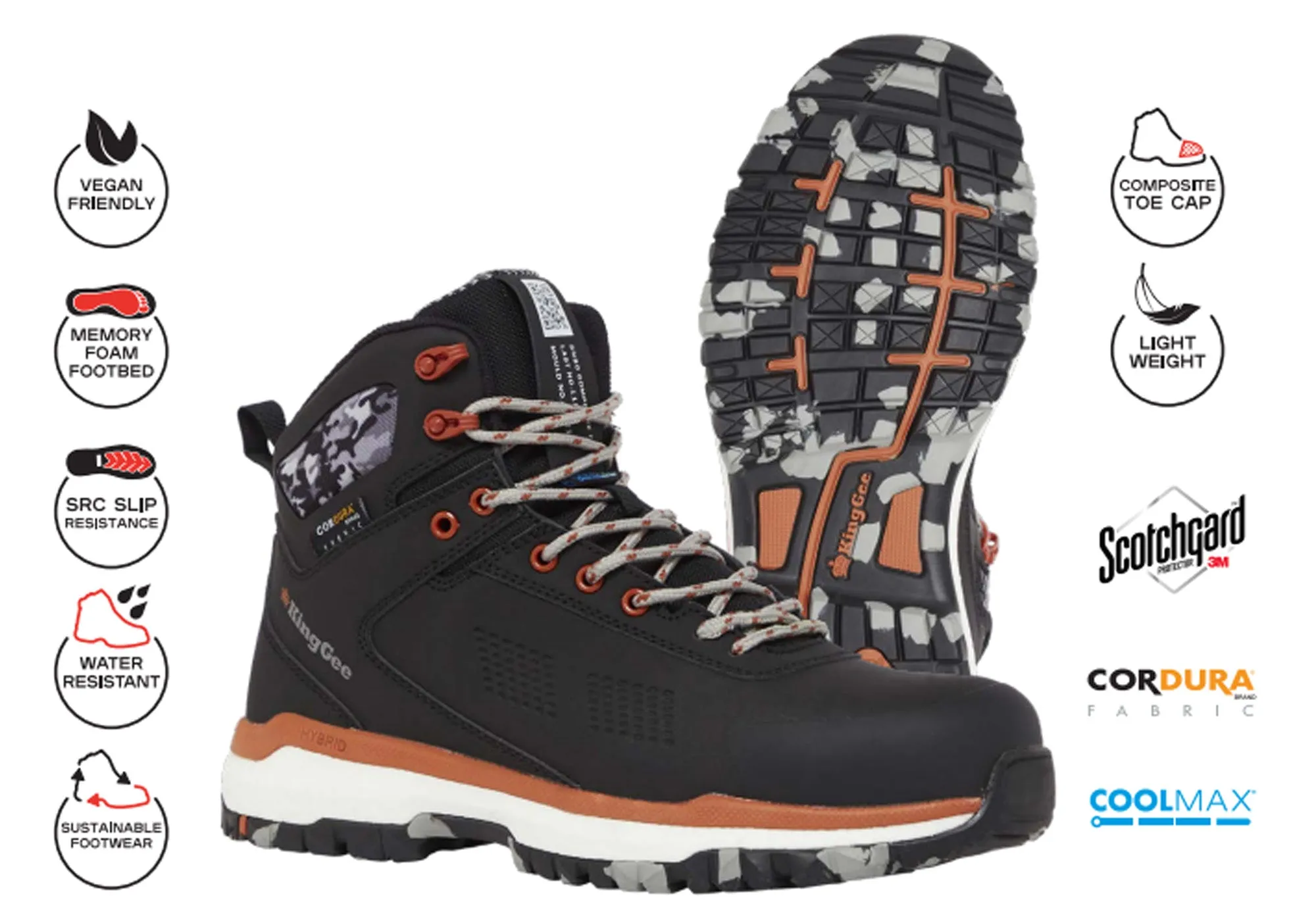 KingGee Mens Terra Firma Hybrid Zip Lace Composite Toe Work Boots