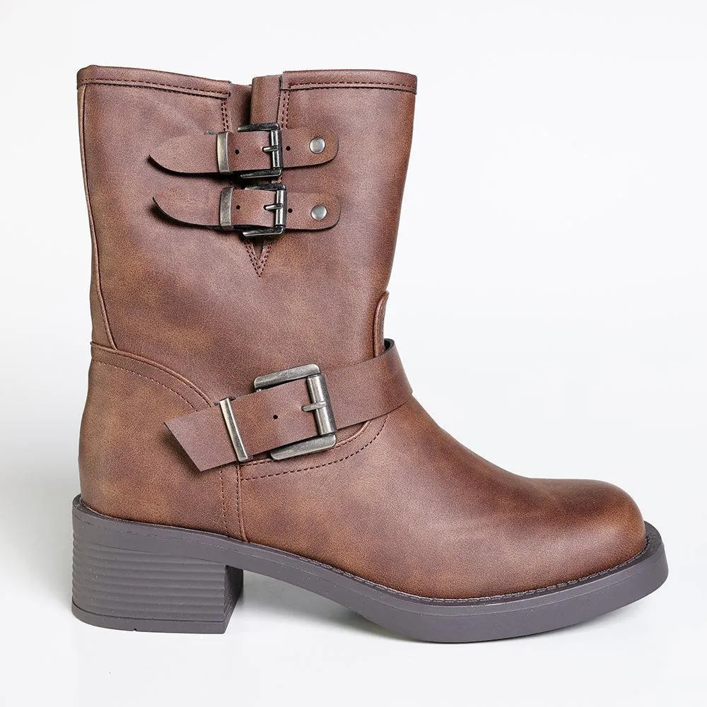 Madison Jorin 3 Buckle Biker Boot - Brown