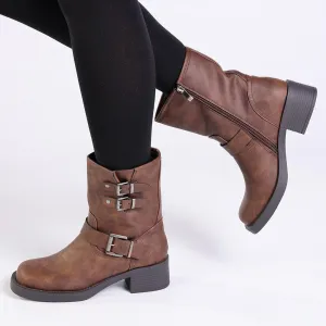 Madison Jorin 3 Buckle Biker Boot - Brown