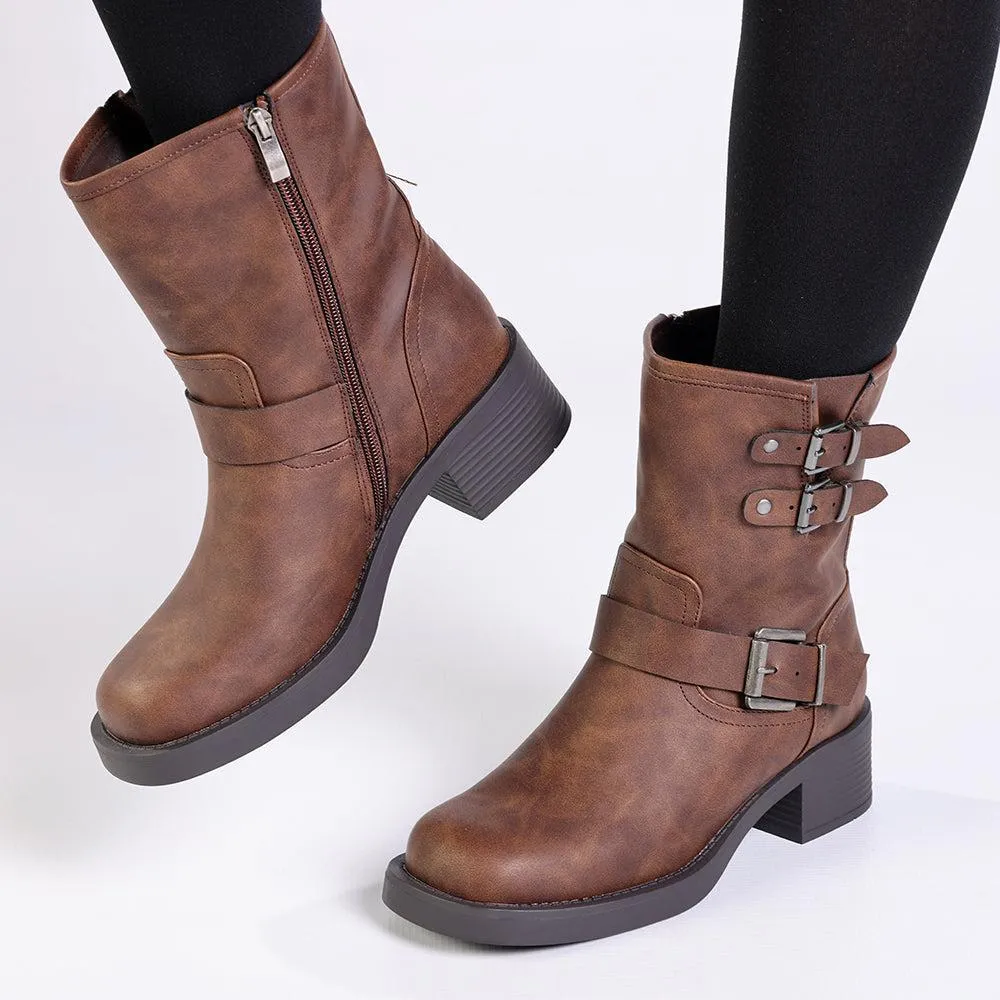 Madison Jorin 3 Buckle Biker Boot - Brown