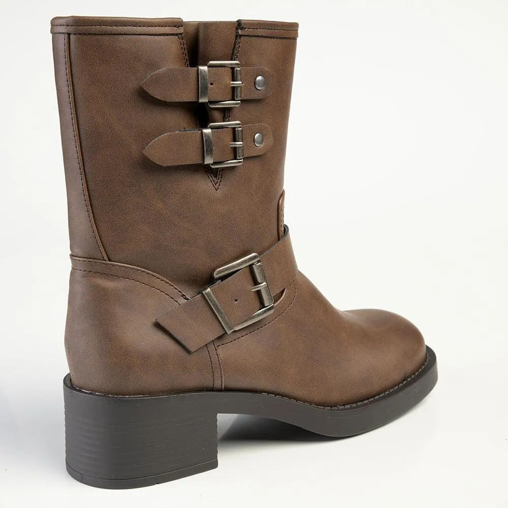 Madison Jorin 3 Buckle Biker Boot - Brown