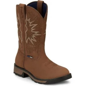 Tony Lama Men's Boom 11" Round Toe Pull On Waterproof Western Work Boot -Brown- TW3414