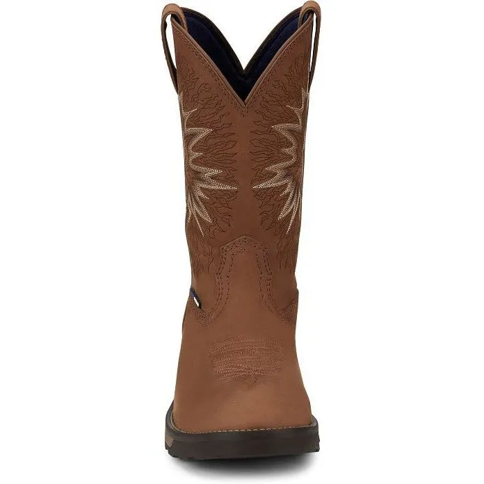 Tony Lama Men's Boom 11" Round Toe Pull On Waterproof Western Work Boot -Brown- TW3414