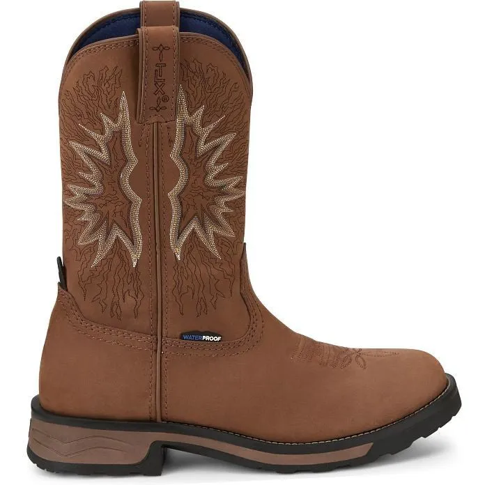 Tony Lama Men's Boom 11" Round Toe Pull On Waterproof Western Work Boot -Brown- TW3414