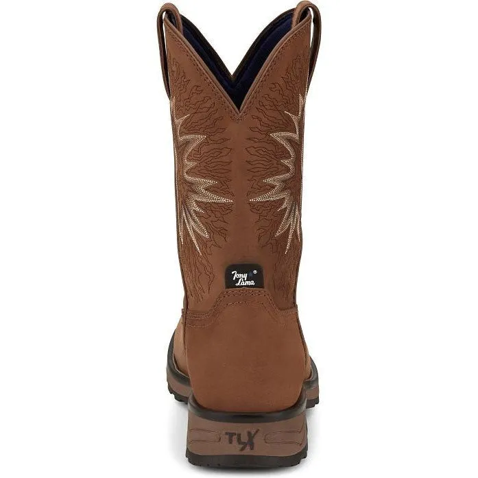Tony Lama Men's Boom 11" Round Toe Pull On Waterproof Western Work Boot -Brown- TW3414