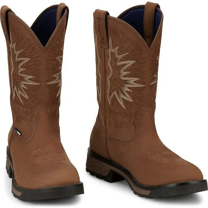 Tony Lama Men's Boom 11" Round Toe Pull On Waterproof Western Work Boot -Brown- TW3414