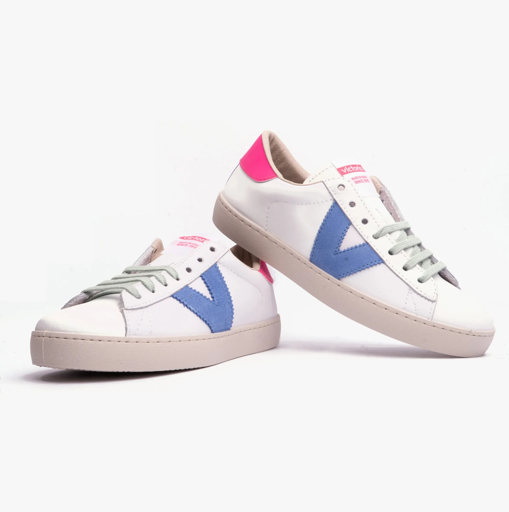 Victoria BERLIN LEATHER & NEON Womens Trainers Chicle